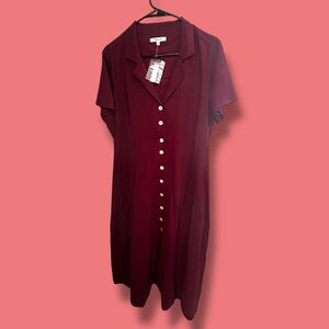 Madewell Crinkle Cotton Burgundy Midi Shirtdress Dress
